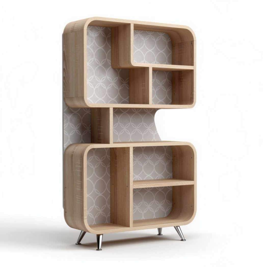 Wooden bookcase with geometric design and multiple shelves 80 x 40 x 150cm