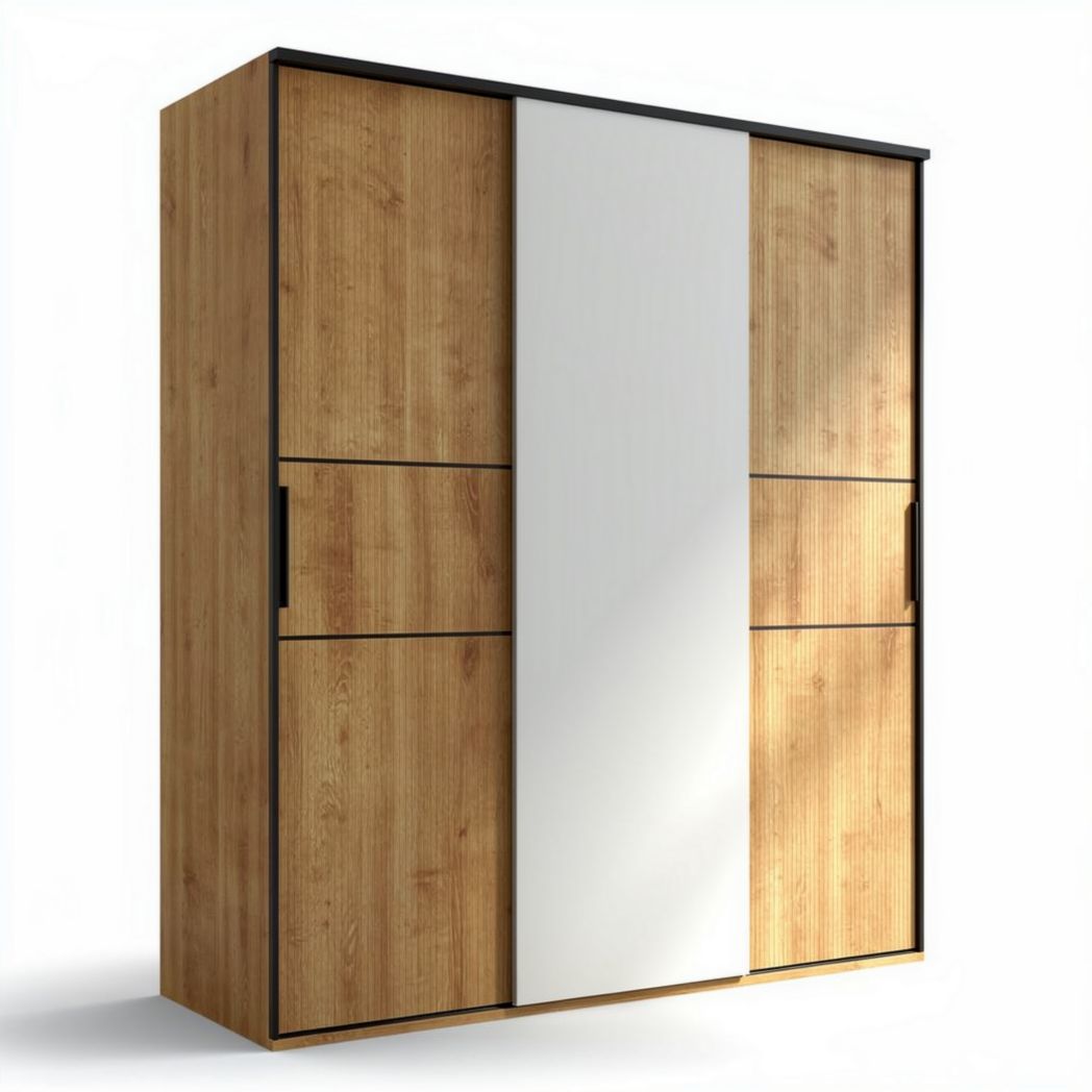 Wooden wardrobe with sliding doors and white panel 150 x 40 x 200cm
