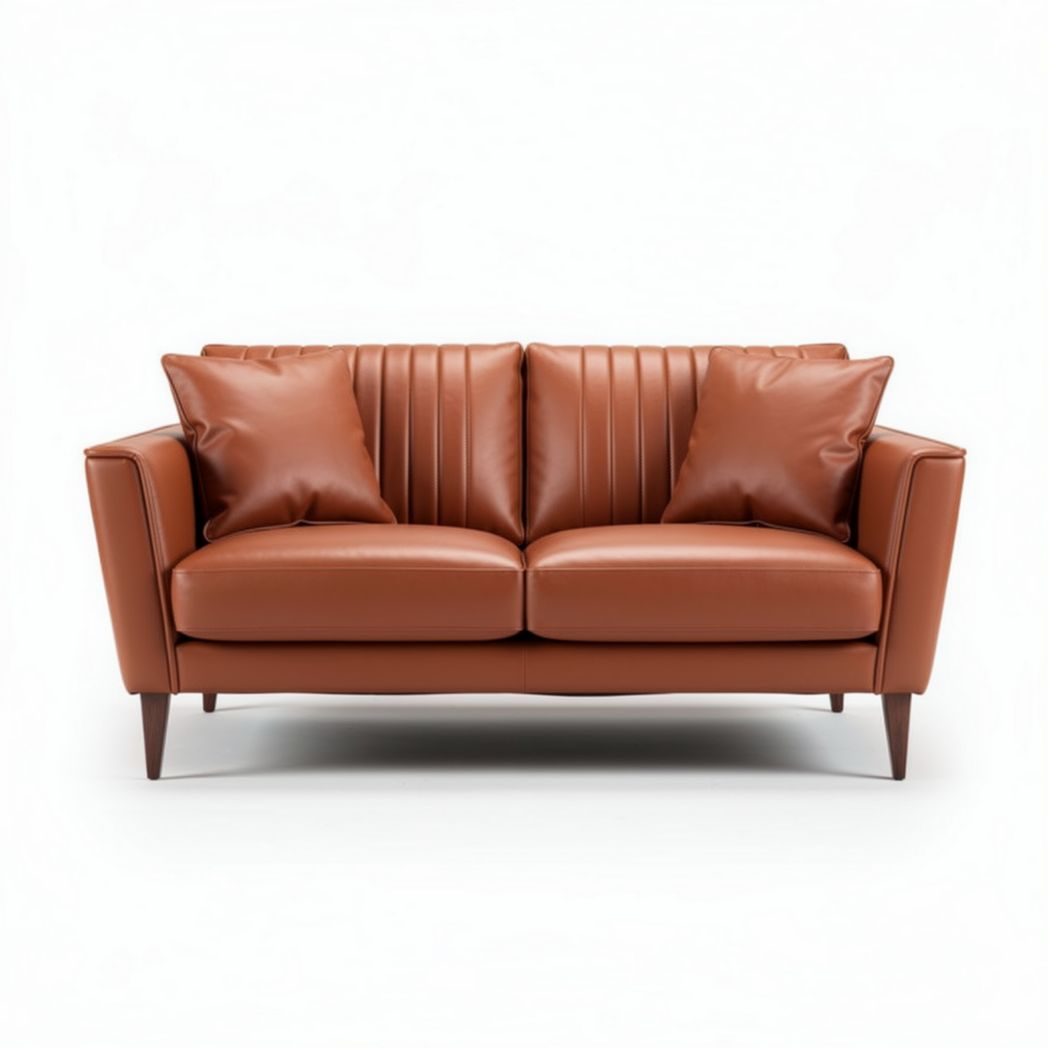 Leather loveseat with padded cushions and mid-century modern design 150 x 80 x 75cm