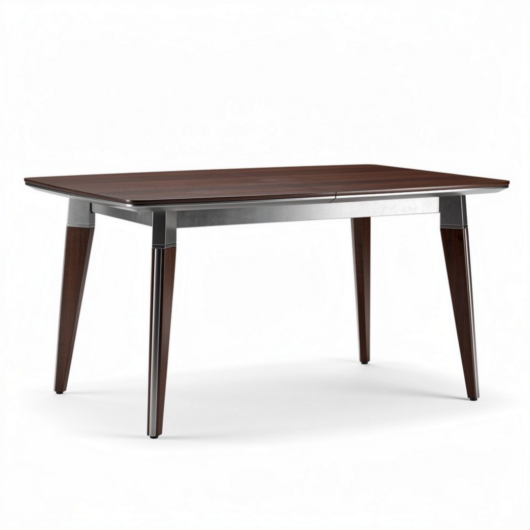 Wood dining table with stainless steel accents 150 x 80 x 75cm brown