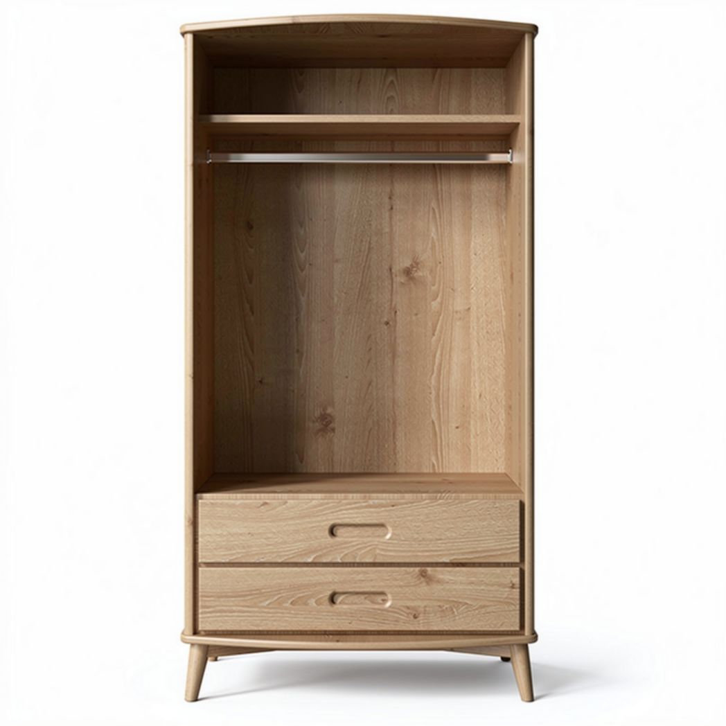 Wooden wardrobe with adjustable hanging rod and two drawers 80 x 45 x 200cm