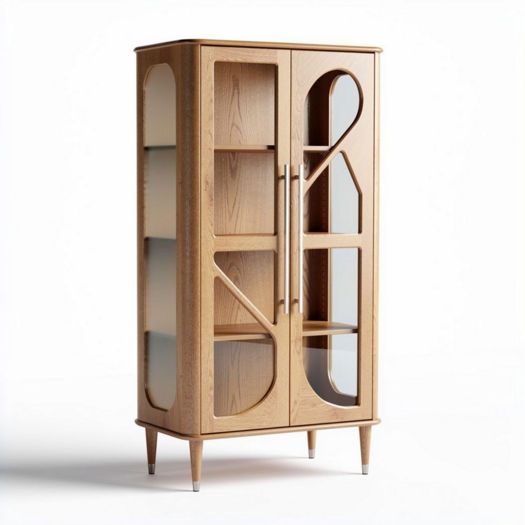 Wooden cabinet with glass doors for living room storage 80 x 40 x 160cm