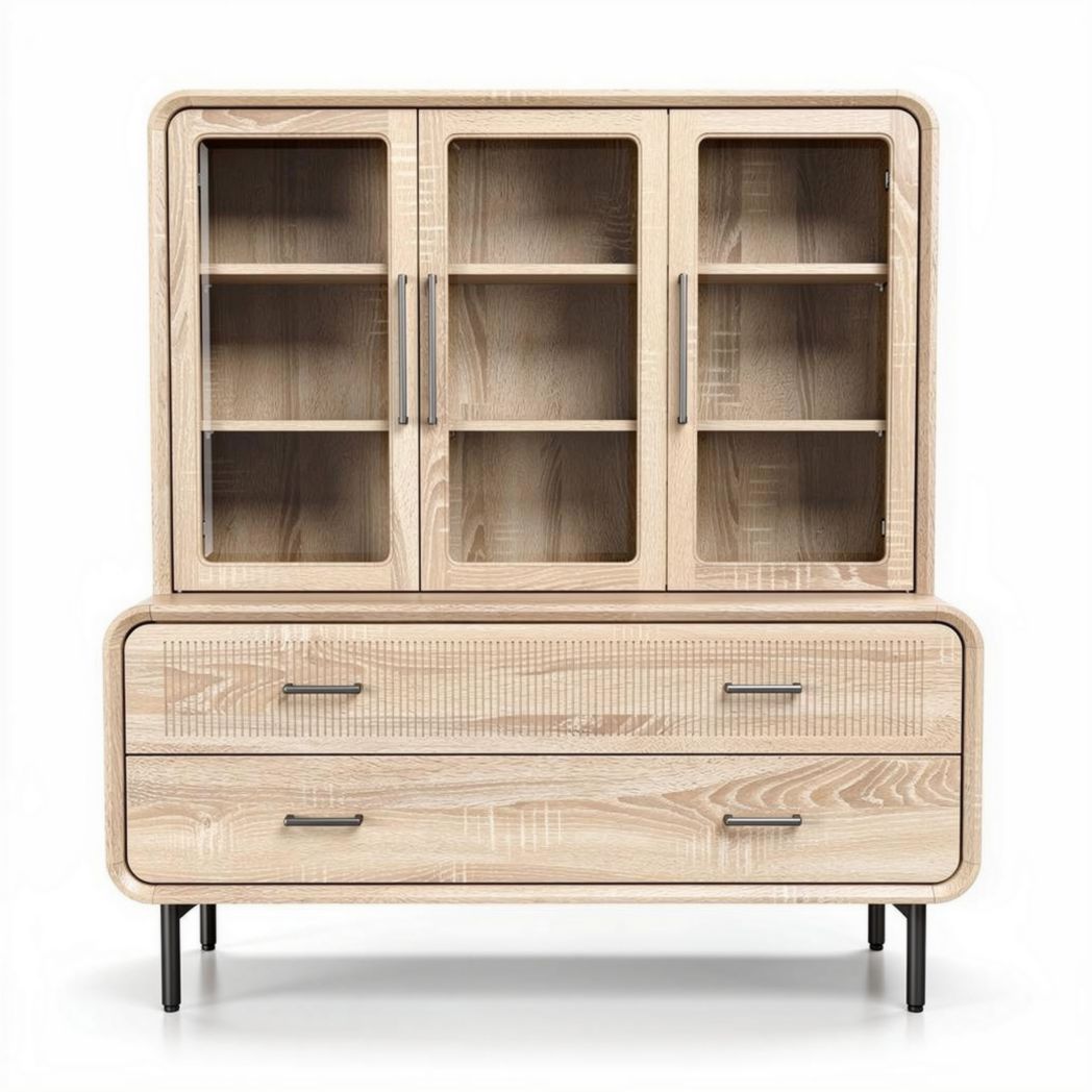 Wooden display cabinet with drawers in natural finish 80 x 40 x 120cm