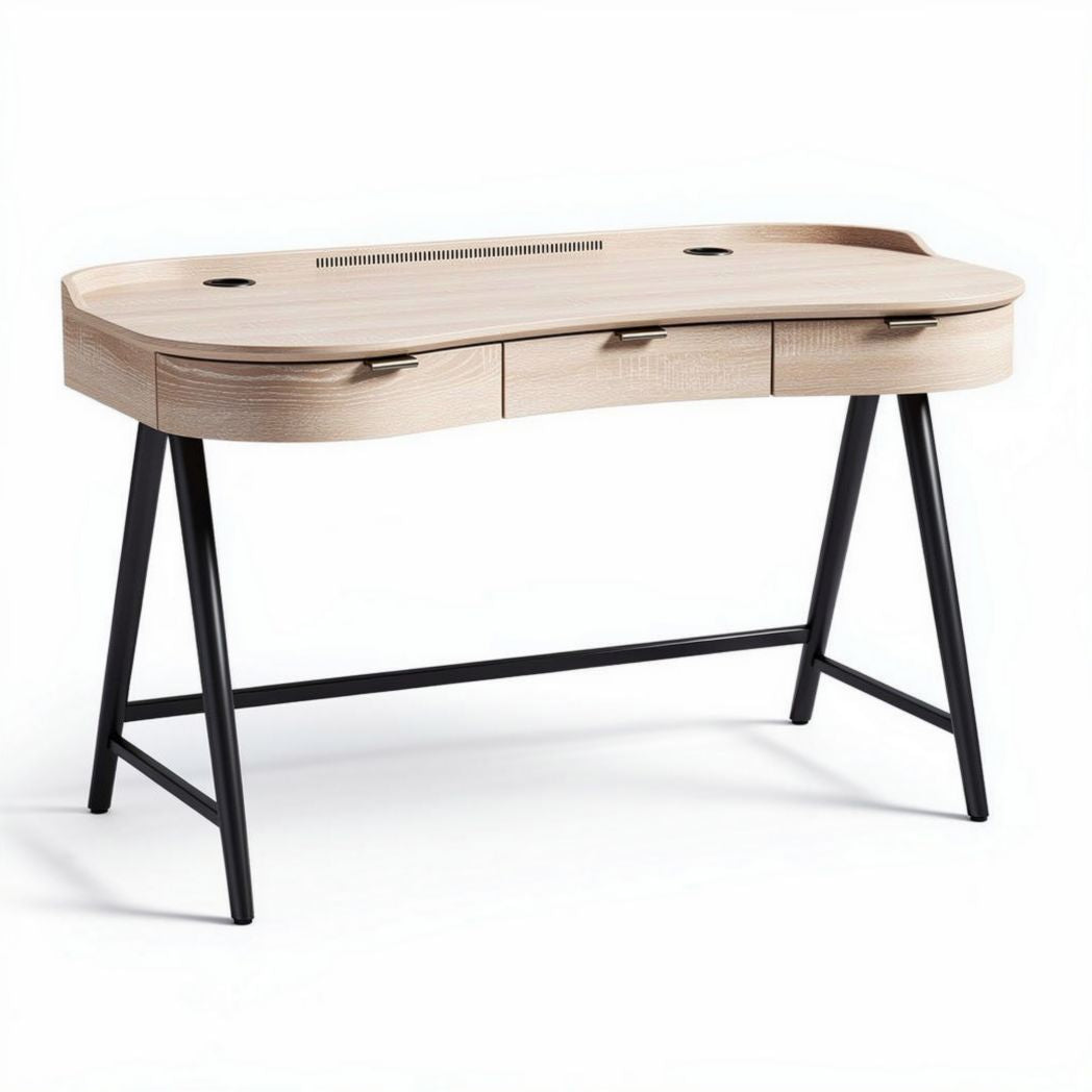 Modern wooden desk with three drawers and black metal legs 120 x 60 x 75cm