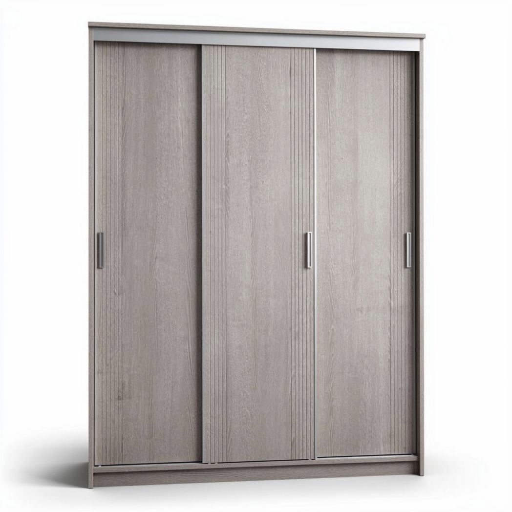 Sliding wardrobe with three doors constructed from engineered wood in gray finish 150 x 200 x 60cm