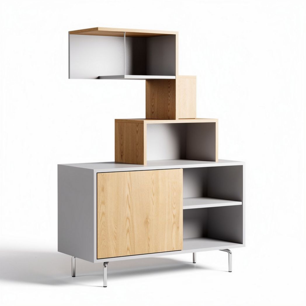 Modern storage cabinet with oak and white finish 80 x 40 x 110cm