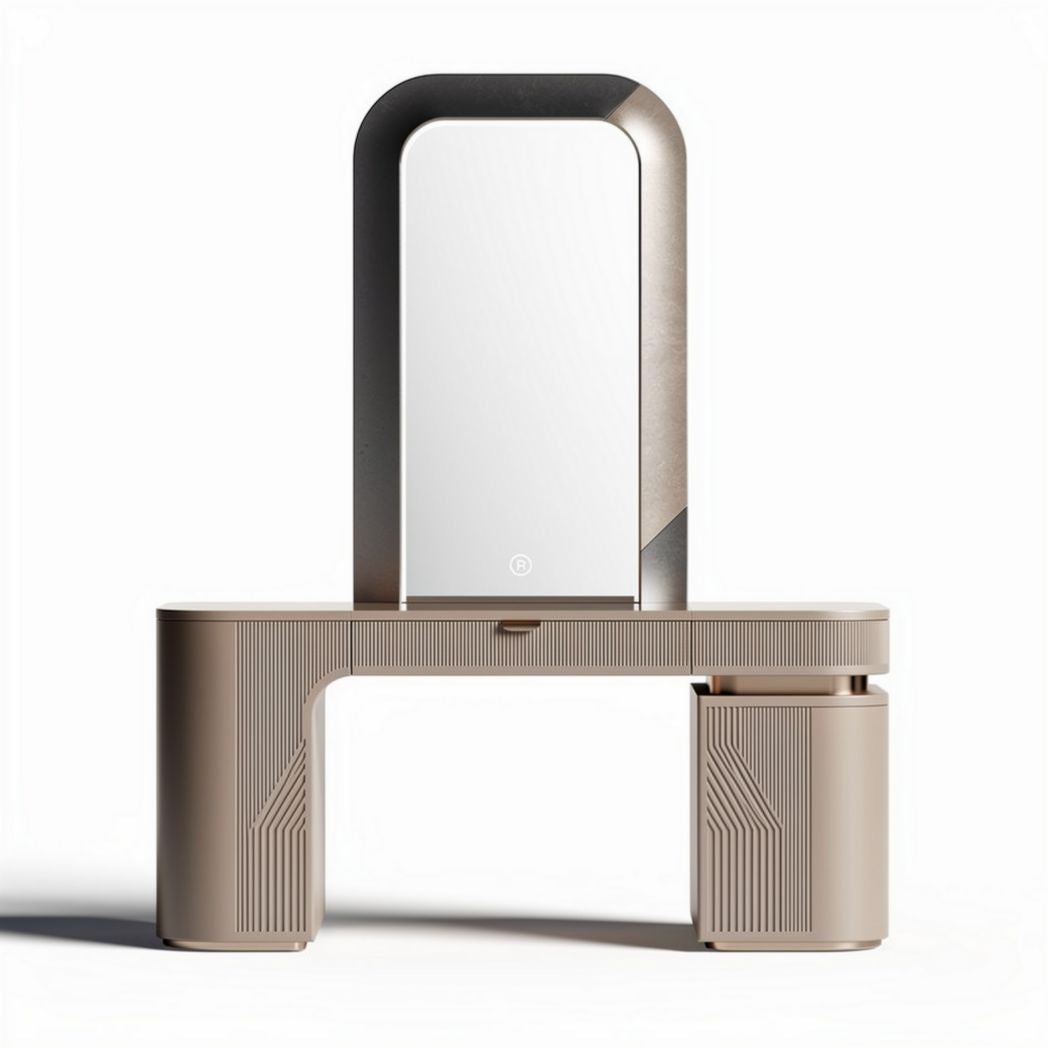 Vanity table with mirror and storage drawer designed for modern interiors